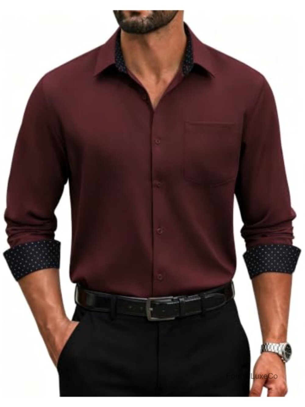 Men's Stretch Long Sleeve Button Down Dress Shirt Formal Casual